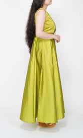 Gota Work Choli Design Green Silk Gown